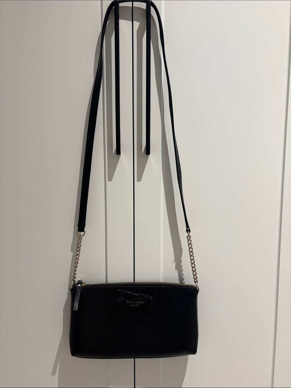 kate spade Black Leather Crossbody with Gold Chain Strap